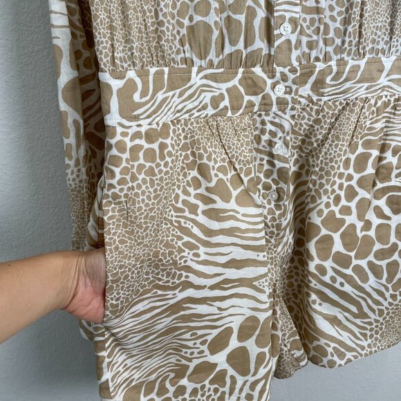 MICHAEL Michael Kors Womens 6 Cotton Sheer Animal Print Romper Long Sleeve - Picture 7 of 11